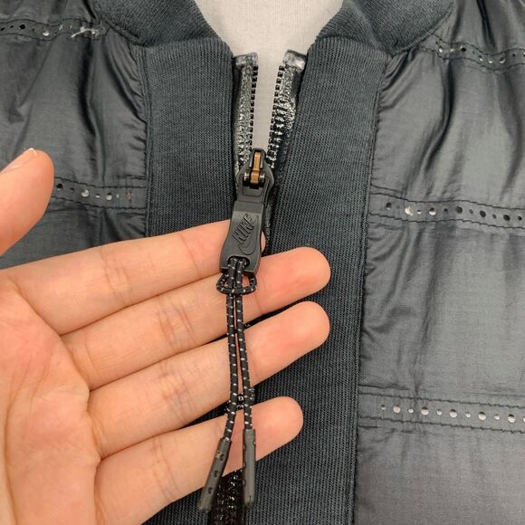 Nike Jacket Womens Small Black Tech Fleece Down Aeroloft Bomber Outdoor Full Zip - Picture 3 of 16